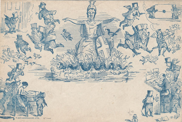 143756 CIRCA 1890 ANTI-GRAHAM CARICATURE DERAEDEMAEKER  REPRINT IN BLUE , VERY FINE UNUSED.