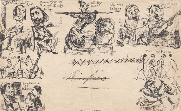 143768 1840 ORIGINAL SPOONER CARICATURE THE 'MUSICAL ENVELOPE' No.7.