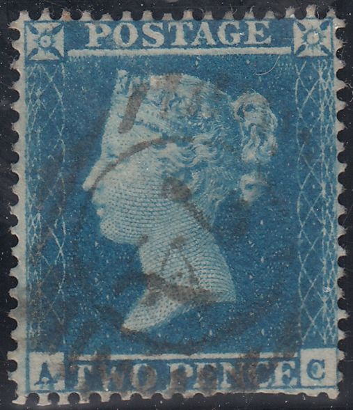 143780 1854 2d BLUE PL.4  S.C.16 (SG19)(AC STATE TWO)(SPEC F1h ), USED.
