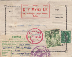 143790 1951 PARCEL ADDRESS LABEL LONDON TO SOLINGEN, GERMANY KGVI 1½d AND 2/6 YELLOW-GREEN (SG476b).