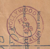 143792  1949 REGISTERED ENVELOPE AIRMAIL ABERDEEN TO HOLLYWOOD, U.S.A. UPRATED KGVI ½d 3d AND FINE 2/6 YELLOW-GREEN (SG476b).