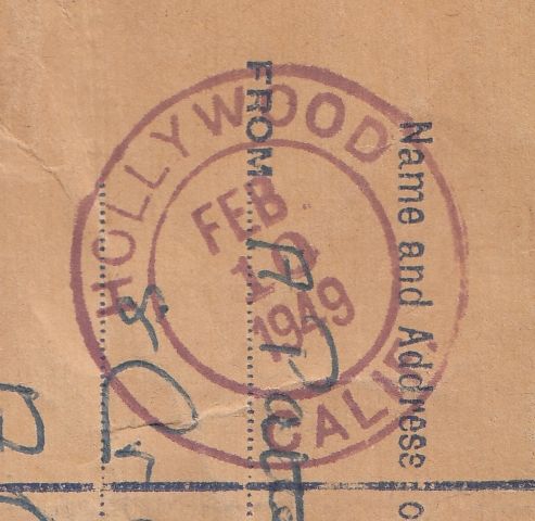 143792  1949 REGISTERED ENVELOPE AIRMAIL ABERDEEN TO HOLLYWOOD, U.S.A. UPRATED KGVI ½d 3d AND FINE 2/6 YELLOW-GREEN (SG476b).