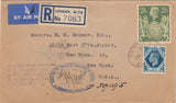 143793 1950 REGISTERED AIRMAIL HARMER OF LONDON TO HARMER OF NEW YORK USA, KGVI 10d AND 2/6 YELLOW-GREEN (SG476b)