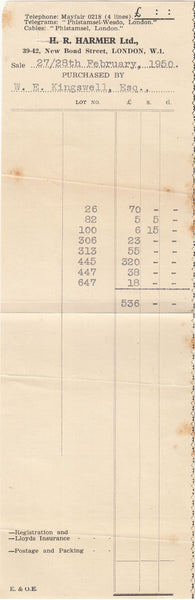 143793 1950 REGISTERED AIRMAIL HARMER OF LONDON TO HARMER OF NEW YORK USA, KGVI 10d AND 2/6 YELLOW-GREEN (SG476b)