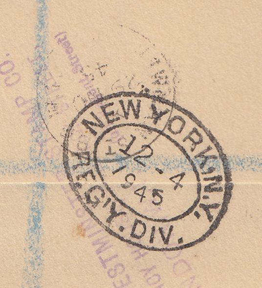 143794 1948 REGISTERED AIRMAIL LONDON TO NEW YORK, U.S.A. KGVI 3d AND FINE 5s RED (SG477).