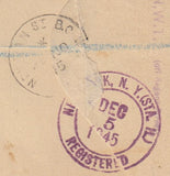 143794 1948 REGISTERED AIRMAIL LONDON TO NEW YORK, U.S.A. KGVI 3d AND FINE 5s RED (SG477).