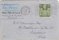 143796 1946 AIRMAIL FINCHLEY, LONDON TO VALPARAISO, CHILE KGVI 2/6 YELLOW-GREEN (SG476b) .