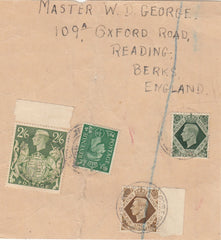 143797 1946 PART PARCEL WRAPPER FIELD POST OFFICE TO READING, BERKS KGVI STAMPS INCL 2/6 YELLOW-GREEN (SG476b) .