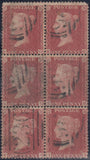 143800 1857 DIE 2 1d PL.66 (SG40) GROUP OF FOUR ITEMS INCL GOOD USED BLOCK OF SIX.