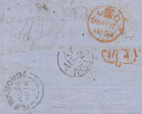143803 1854 NOTICE OF OBJECTION PRESTON TO LONDON REDIRECTED TO ILFRACOMBE 1d (SG17) X 3 AND 'NOTICE' HANDSTAMP IN RED.