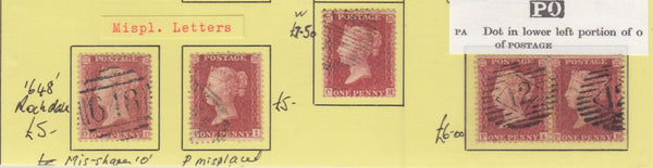 143804 1857 DIE 2 1d PL.46 (SG40) FINE GROUP TEN ITEMS INCL 'LI' RE-ENTRY.