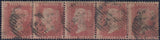 143805 1857 DIE 2 1d PL.48 (SG40) USED MULTIPLES INCL PAIR, STRIP OF THREE AND STRIP OF FIVE.