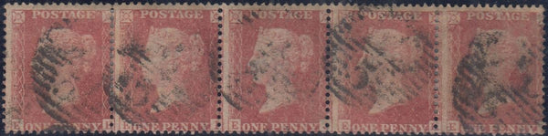 143805 1857 DIE 2 1d PL.48 (SG40) USED MULTIPLES INCL PAIR, STRIP OF THREE AND STRIP OF FIVE.