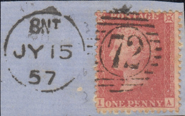 143806 1857 DIE 2 1d PL.49 'SAVOY STREET' PRINTING ROSE SHADE (SPEC C9A(2) ON DATED PIECE