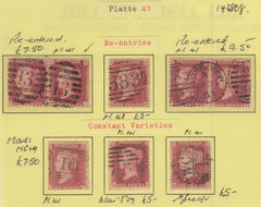 143808 1857 DIE 2 1d PL.41 (SG40) USED GROUP OF EIGHT INCUDING MINOR RE-ENTRIES.
