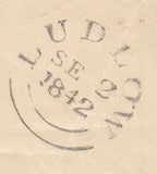 143814 1842 LARGE PART 1d PINK ENVELOPE KNIGHTON, RADNORSHIRE TO LUDLOW, KNIGHTON MALTESE CROSS AND 'KNIGHTON' UDC (W1225).