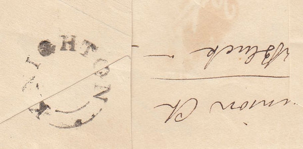 143814 1842 LARGE PART 1d PINK ENVELOPE KNIGHTON, RADNORSHIRE TO LUDLOW, KNIGHTON MALTESE CROSS AND 'KNIGHTON' UDC (W1225).