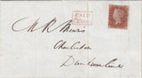 143817 1842 MAIL EDINBURGH TO DUNFERMLINE 1d PL.20 (SG8) EDINBURGH MALTESE CROSS AND BOXED 'PAID/1d.EXTRA' HANDSTAMP.