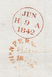 143817 1842 MAIL EDINBURGH TO DUNFERMLINE 1d PL.20 (SG8) EDINBURGH MALTESE CROSS AND BOXED 'PAID/1d.EXTRA' HANDSTAMP.