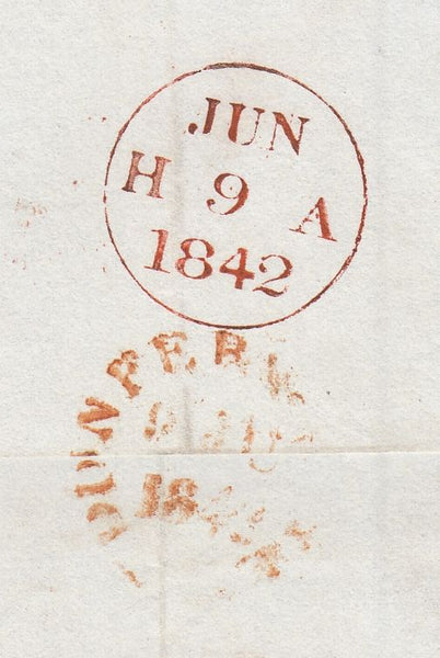 143817 1842 MAIL EDINBURGH TO DUNFERMLINE 1d PL.20 (SG8) EDINBURGH MALTESE CROSS AND BOXED 'PAID/1d.EXTRA' HANDSTAMP.