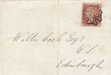 143818 1842 LARGE PIECE KESWICK, CUMBERLAND TO EDINBURGH 1d (SG8) KESWICK MALTESE CROSS 'PEG-LEG' INNER ARM.