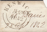143818 1842 LARGE PIECE KESWICK, CUMBERLAND TO EDINBURGH 1d (SG8) KESWICK MALTESE CROSS 'PEG-LEG' INNER ARM.