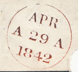143818 1842 LARGE PIECE KESWICK, CUMBERLAND TO EDINBURGH 1d (SG8) KESWICK MALTESE CROSS 'PEG-LEG' INNER ARM.