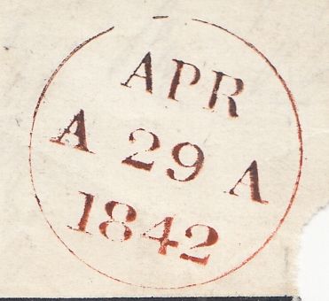 143818 1842 LARGE PIECE KESWICK, CUMBERLAND TO EDINBURGH 1d (SG8) KESWICK MALTESE CROSS 'PEG-LEG' INNER ARM.