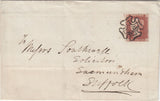 143819 1841 MAIL WORKINGTON, CUMBERLAND TO SAXMUNDHAM 1d PL.5 (SG7)(JE) SUPERB STRIKE WORKINGTON MALTESE CROSS.