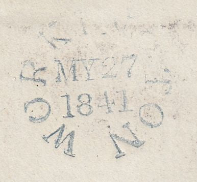 143819 1841 MAIL WORKINGTON, CUMBERLAND TO SAXMUNDHAM 1d PL.5 (SG7)(JE) SUPERB STRIKE WORKINGTON MALTESE CROSS.
