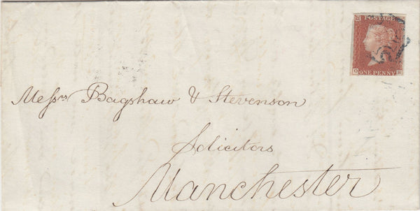 143820 1842 MAIL PRESTON TO MANCHESTER 1d (SG8) BLUE MALTESE CROSS OF PRESTON (SPEC B1sc).