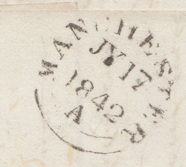 143820 1842 MAIL PRESTON TO MANCHESTER 1d (SG8) BLUE MALTESE CROSS OF PRESTON (SPEC B1sc).
