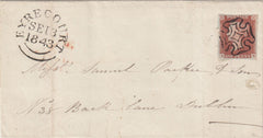 143822 1843 WRAPPER EYRECOURT, COUNTY GALWAY TO DUBLIN 1d PL.35 (SG8) VERY FINE STRIKE EYRECOURT MALTESE CROSS (SPEC B1t)..