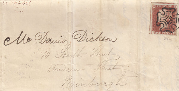 143827 1841 MAIL 'COUNTY GAOL LEICESTER' TO EDINBURGH 1d PL.8 (SG7)(IH) FINE USED.