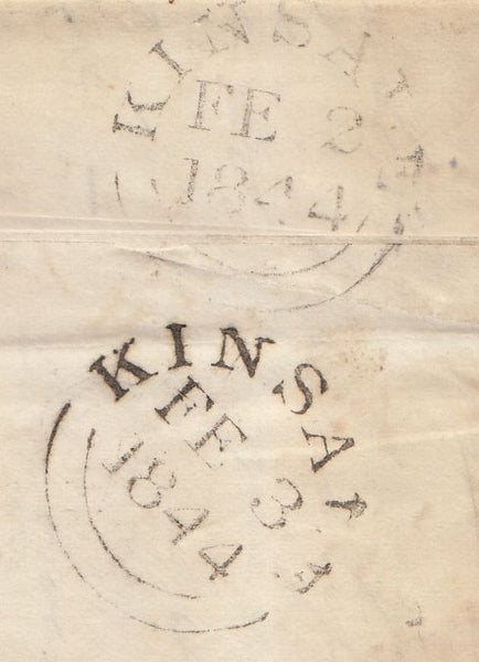 143829 1844 MAIL RATHMORE, KINSALE, IRELAND TO DEVONPORT 1d (SG8)  VERY FINE KINSALE MALTESE CROSS.
