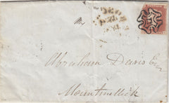 143830 1841 MAIL CLOGHEEN, CO. TIPPERARY, IRELAND TO MOUNTMELLICK 1d (SG7) SUPERB CLOGHEEN MALTESE CROSS.