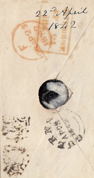 143831 1842 MAIL GATEHOUSE, KIRKCUDBRIGHT TO GUERNSEY 1d  PL.22 (SG8) SUPERB STRIKE GATEHOUSE MALTESE CROSS WITHOUT CENTRE.