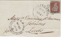 143833 1842 FRONT CLITHEROE, LANCS TO LEEDS 1d (SG8) CLITHEROE THIN LINED MALTESE CROSS.