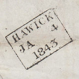 143834 1843 MAIL HAWICK, ROXBURGHSHIRE, SCOTLAND TO EDINBURGH 1d PL.25 (SG8) HAWICK MALTESE CROSS.