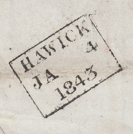 143834 1843 MAIL HAWICK, ROXBURGHSHIRE, SCOTLAND TO EDINBURGH 1d PL.25 (SG8) HAWICK MALTESE CROSS.