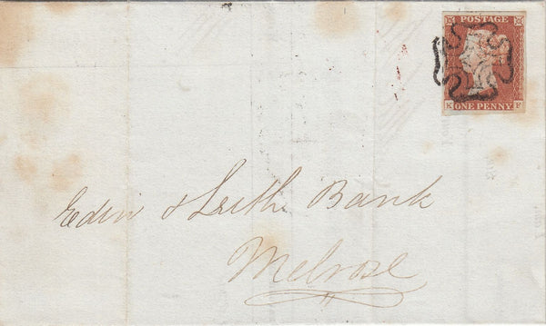 143835 1843 MAIL LEITH TO MELROSE 1d PL.21 (SG8) LEITH MALTESE CROSS.