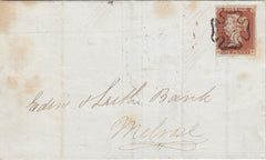 143835 1843 MAIL LEITH TO MELROSE 1d PL.21 (SG8) LEITH MALTESE CROSS.