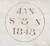 143835 1843 MAIL LEITH TO MELROSE 1d PL.21 (SG8) LEITH MALTESE CROSS.