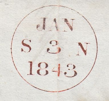 143835 1843 MAIL LEITH TO MELROSE 1d PL.21 (SG8) LEITH MALTESE CROSS.