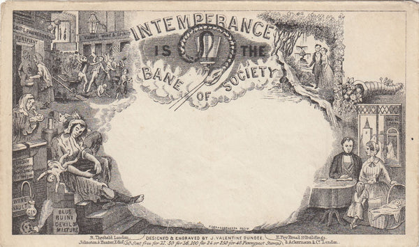 143836 CIRCA 1890 VALENTINE 'INTEMPERANCE' ENVELOPE DERAEDEMAEKER REPRINT IN BLACK WHITE WOVE PAPER.
