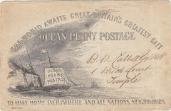 143841 CIRCA 1850 CHARLES GILPIN 'OCEAN PENNY POSTAGE' ORIGINAL ENVELOPE, ADDRESSED BUT UNUSED.