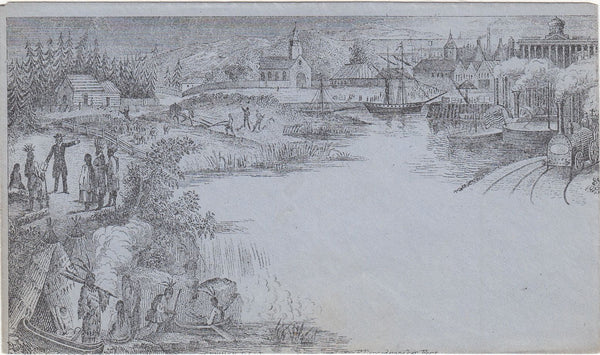 143844 CIRCA 1890 ONWHYN/VALENTINE 'CIVILIZATION OF AMERICA' DERAEDEMAEKER REPRINT IN BLACK ON BLUE WOVE PAPER.
