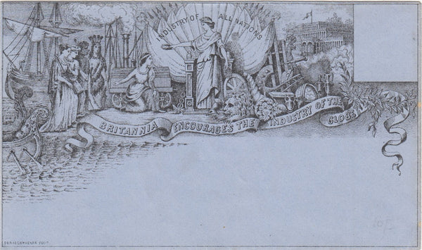 143847 CIRCA 1890 VALENTINE 'COMMERCIAL/INDUSTRIAL' ENVELOPE DERAEDEMAEKER REPRINT IN BLACK ON BLUE WOVE PAPER.