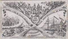 143848 CIRCA 1890 VALENTINE 'PEACE AND TRADE' DERAEDEMAEKER REPRINT IN BLACK ON GREY WOVE PAPER.