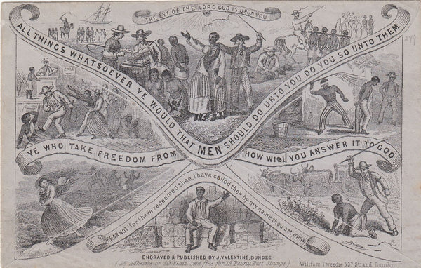 143849 CIRCA 1890 VALENTINE 'ANTI-SLAVERY' DERAEDEMAEKER REPRINT IN BLACK ON GREY WOVE PAPER.